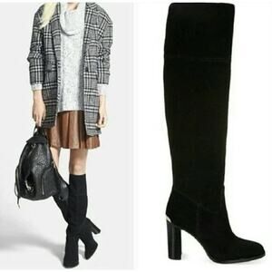 Michael Kors Regina Suede Platform Knee Boots Black Size 10 New Without Box